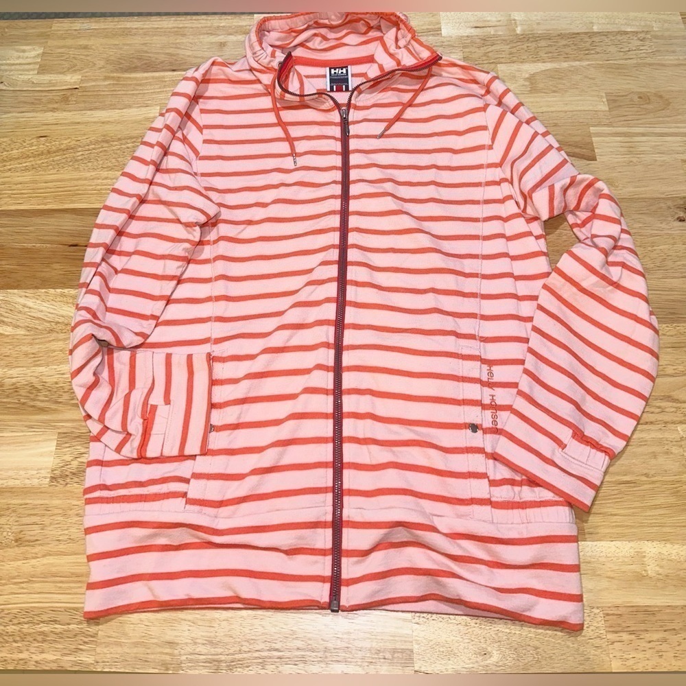 Helly Hansen Orange & Pink Striped Full-Zip Jacket L | High Neck | Cotton Blend - Picture 4 of 14